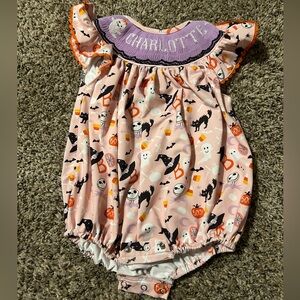 Hand Smocked Charlotte Custom Name Spooky Ghost Bubble from The Smocked Flamingo